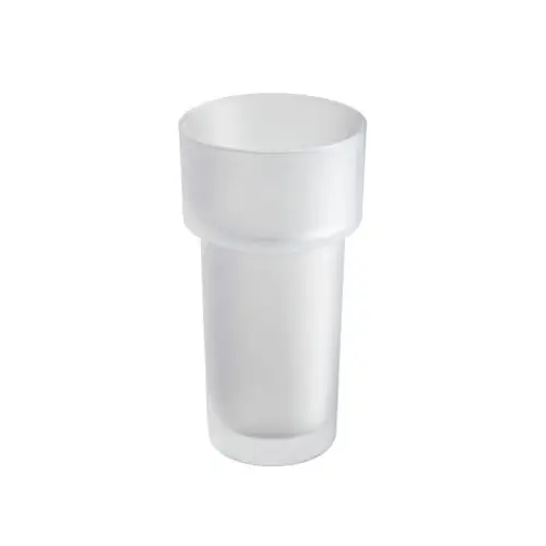 Transparente, matte Trinkbecher von AXOR mit schmaler, konischer Form und abgerundetem oberen Rand, geeignet für Zahnpflege oder ähnliche Anwendungen.